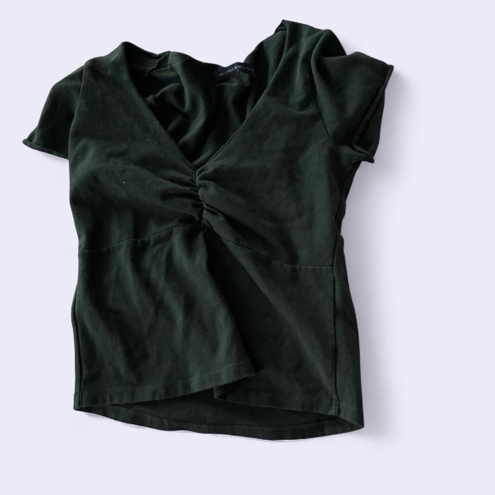Brandy Melville Green Ruched Asymmetrical Blouse